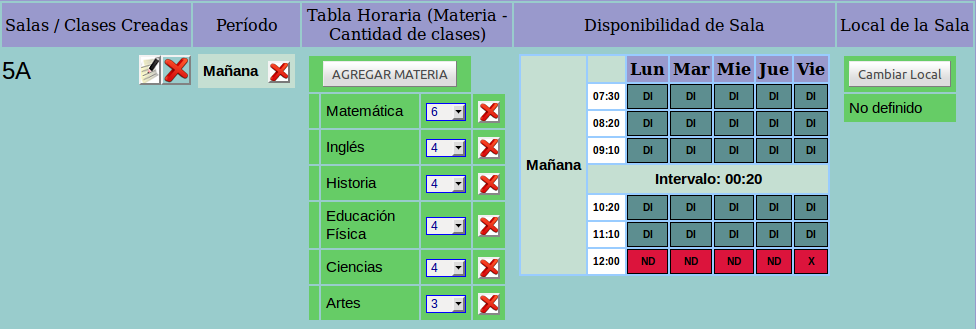montar tabla escolar - Ejemplo Sala Etapa 4