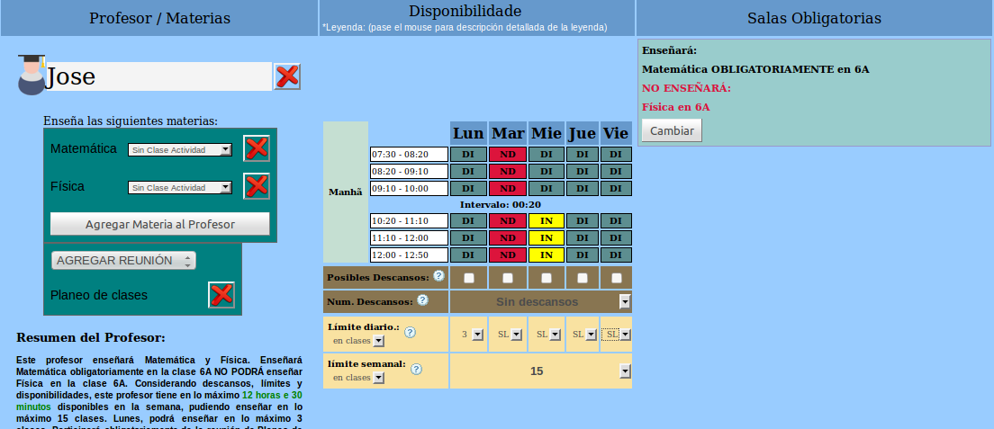 software para montar horario escolar - Ejemplo Profesor - Etapa 5